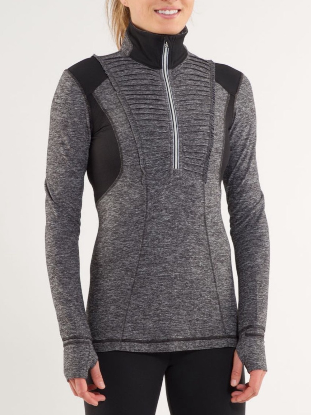 Lululemon Run Your Heart Out Pullover 6 Ruffle Half Zip Thumbhole Black Athletic